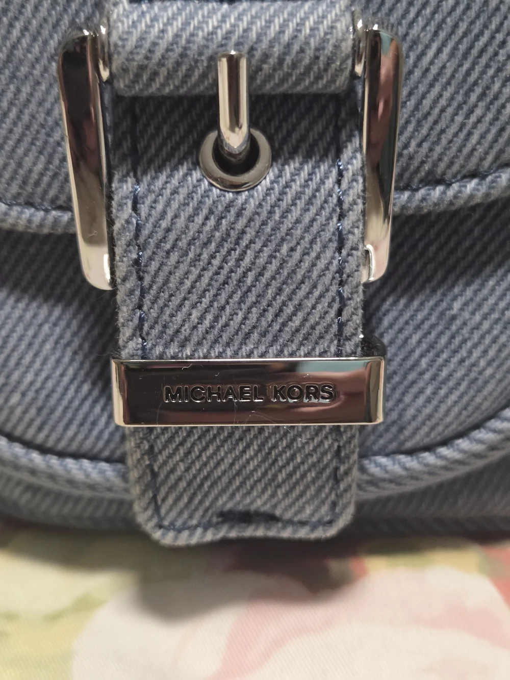 Michael Kors Light Blue  Denim Double Pocket Shoulder Bag with Silver Hardware
